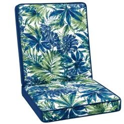 Outdoor High-Back Chair Cushion – Belize Blue Tropical Print 42 x 17.5 in
