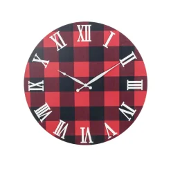 Oversized Roman Numeral Wood Plaid Wall Clock | 23''