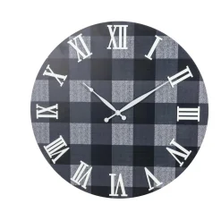 Oversized Roman Numeral Wood Plaid Wall Clock | 23''