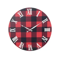 Oversized Roman Numeral Wood Plaid Wall Clock | 23''