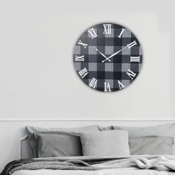 Oversized Roman Numeral Wood Plaid Wall Clock | 23''