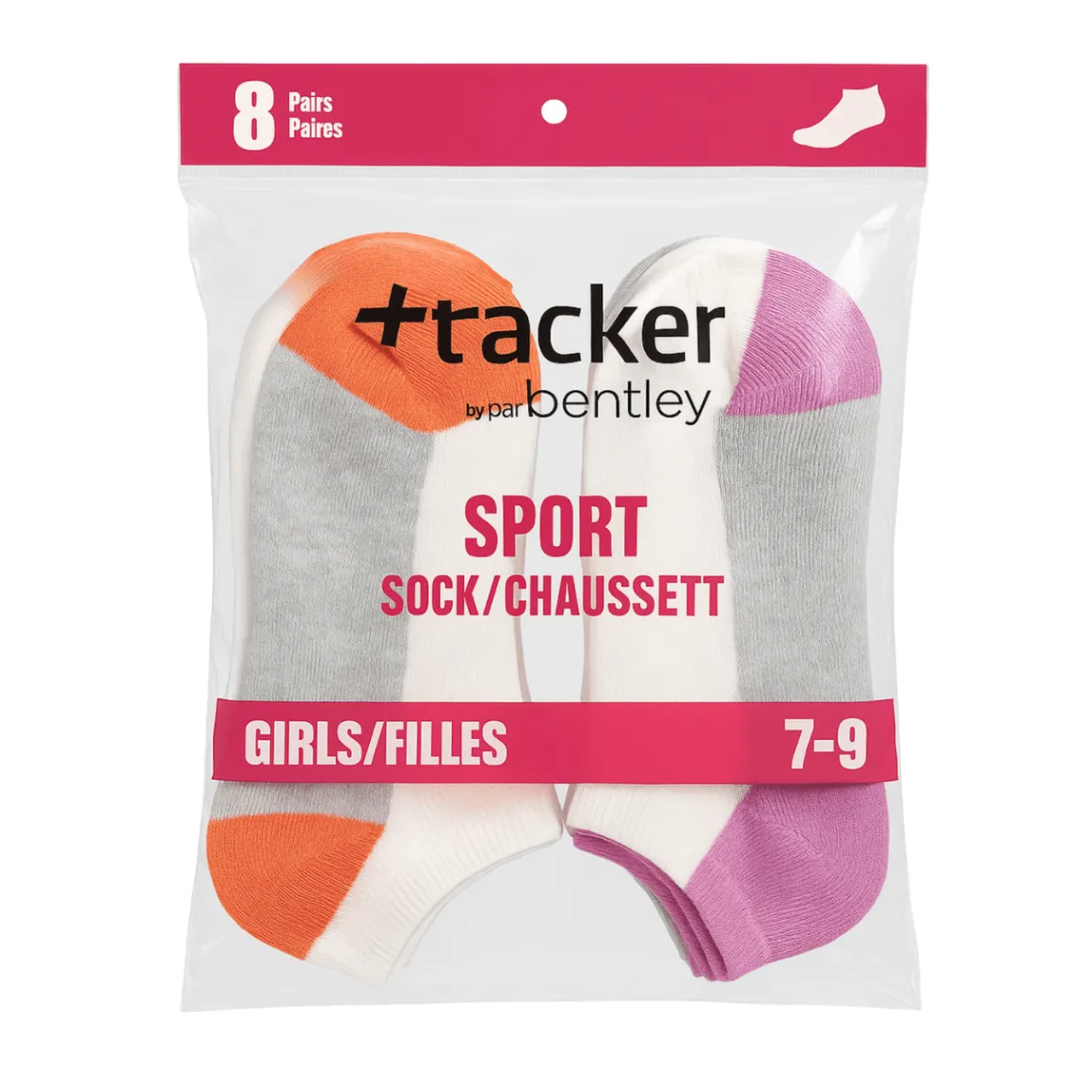 8-Pack Girls No-Show Sport Socks (Ages 7–9) – Cotton Blend with Contrast Heel & Toe
