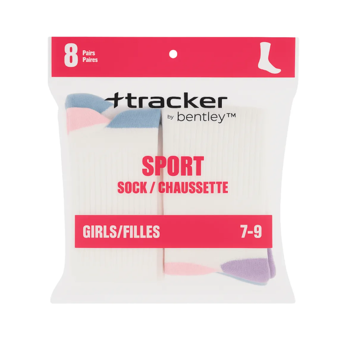 8-Pack Girls Sport Crew Socks (Ages 7–9) – Soft Ribbed Cotton Blend