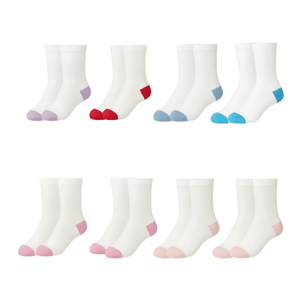 8-Pack Girls Sport Crew Socks (Ages 7–9) – Soft Ribbed Cotton Blend