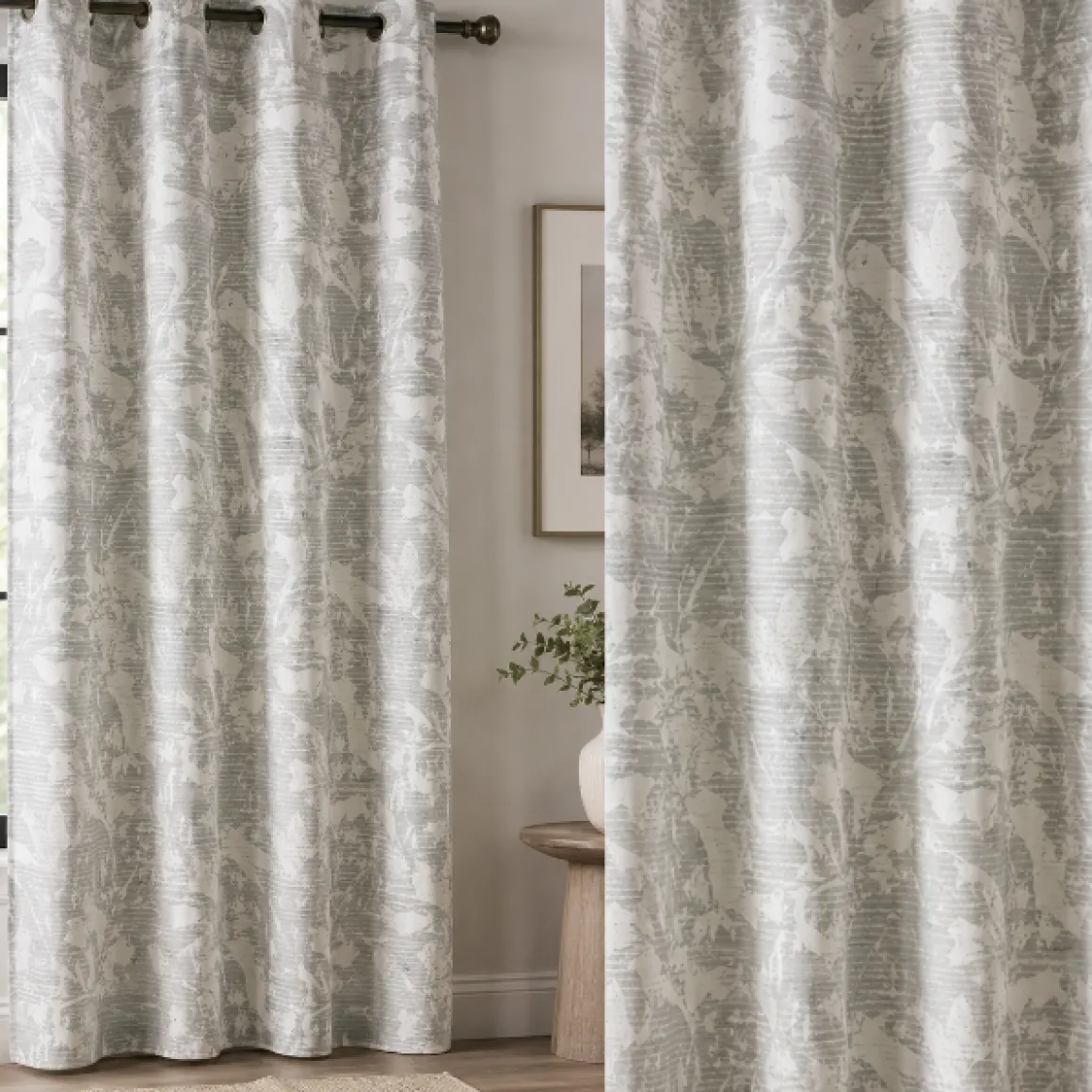 2-Pack Grey Botanical Blackout Curtain Panels – 52" x 84"