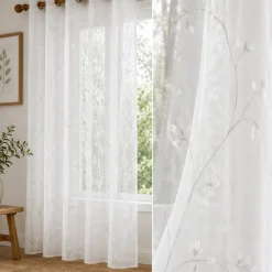 2-Pack Sheer Embroidered Grommet Curtain Panels – White 52" x 84"