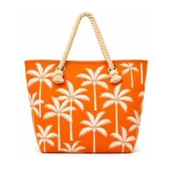 Palm Print Jute Beach Bag
