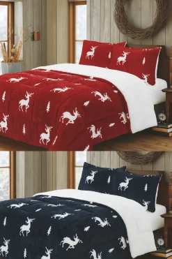 3 Pcs Comforter Set Rib Fleece - Deer Lodge