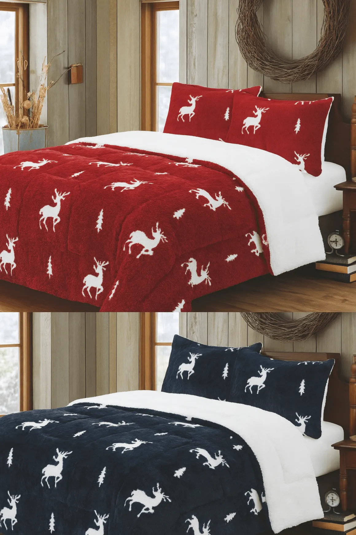 3 Pcs Comforter Set Rib Fleece - Deer Lodge