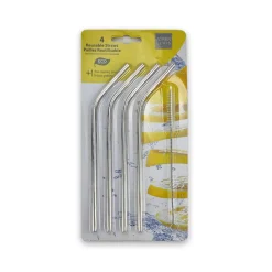 4pcs Curve Straw With On Brush S.s Color 6x215mm