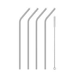 4pcs Curve Straw With On Brush S.s Color 6x215mm