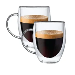 2pcs Double Walled Glass Cup- With Handle 350ml