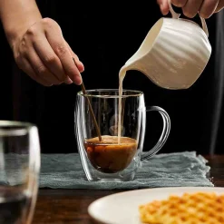 2pcs Double Walled Glass Cup- With Handle 350ml