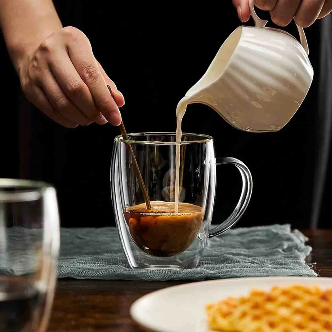 2pcs Double Walled Glass Cup- With Handle 350ml