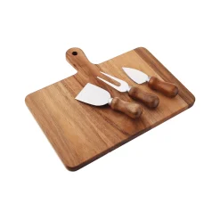 4 Piece Rectangle Acacia Wood Cutting Board with Cheese Knives