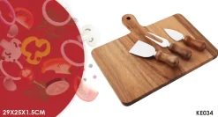 4 Piece Rectangle Acacia Wood Cutting Board with Cheese Knives