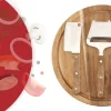 4 Piece Round Acacia Wood Cutting Board with Cheese Knives