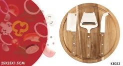 4 Piece Round Acacia Wood Cutting Board with Cheese Knives