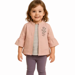 3-Piece Set – Pink Jacket, Striped T-Shirt and Lilac Leggings