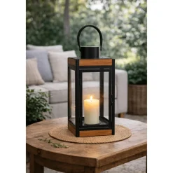 Pine & Black Iron Lantern