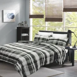 Plaid Zoom Comforter Set Grey/white/black