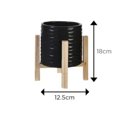 Planter Textured Ceramic Wood Stand 12.5x12.5x18