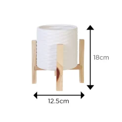 Planter Textured Ceramic Wood Stand 12.5x12.5x18