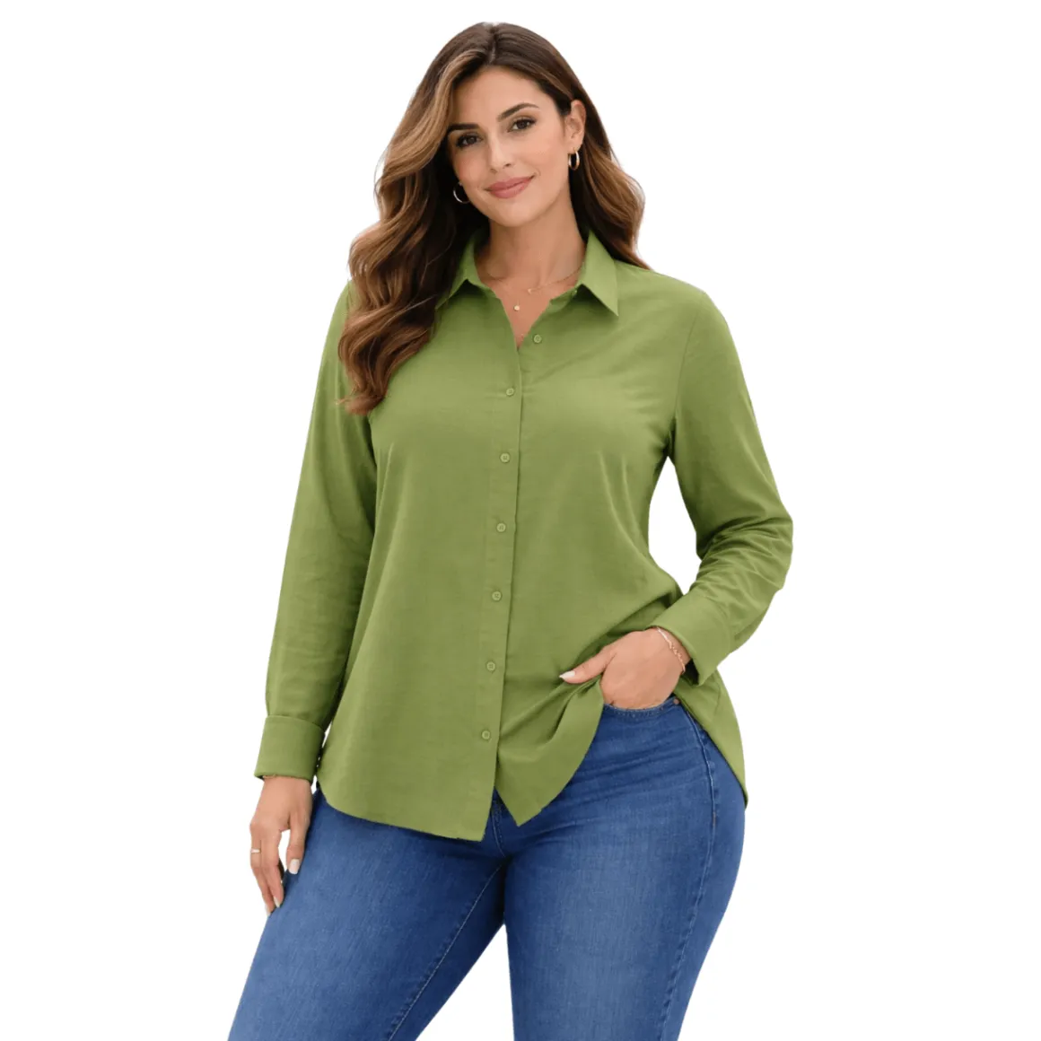 Plus Size Long Sleeve Button-Up Shirt