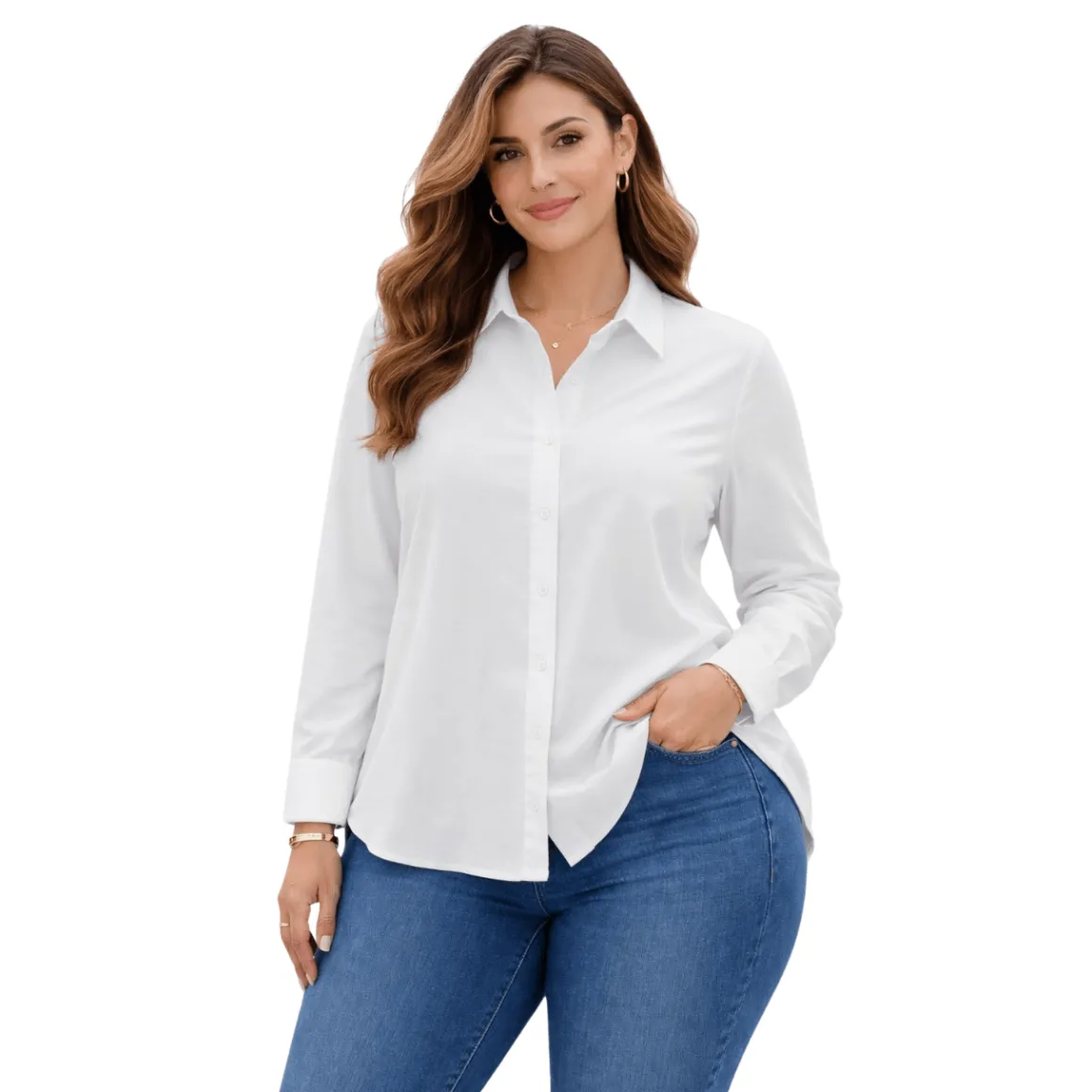 Plus Size Long Sleeve Button-Up Shirt