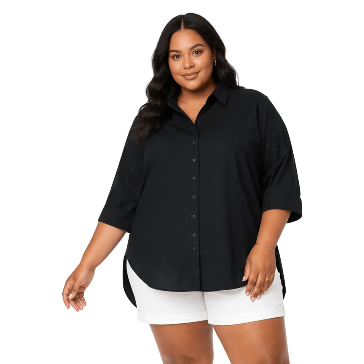 Plus Size Long Sleeve Button-Up Shirt