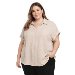 Plus Size Short Sleeve Button-Up Shirt