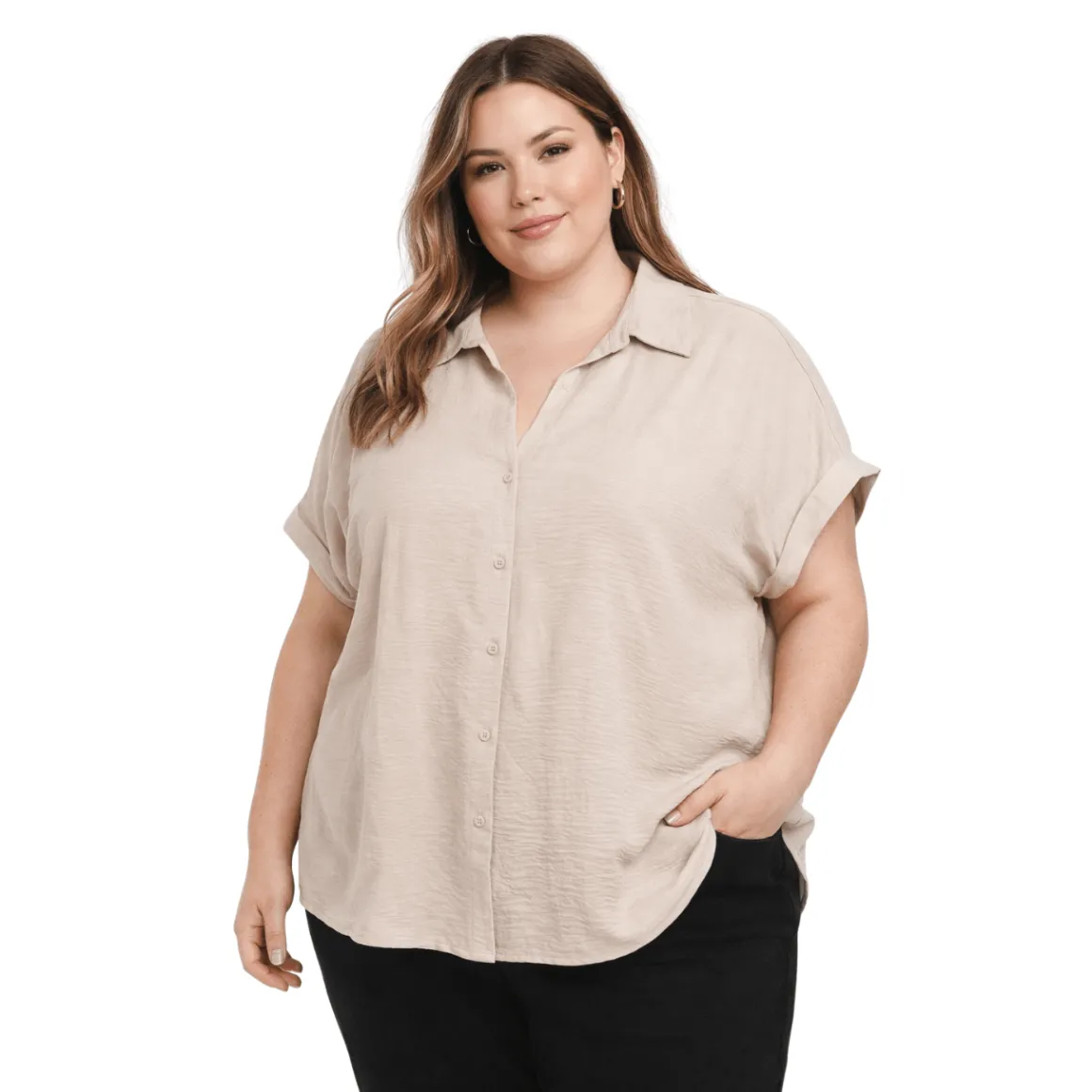 Plus Size Short Sleeve Button-Up Shirt