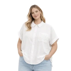 Plus Size Short Sleeve Button-Up Shirt