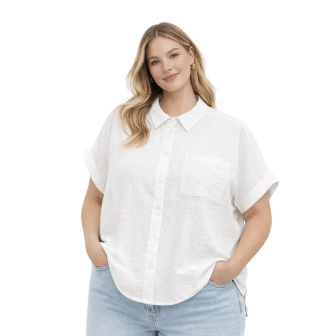 Plus Size Short Sleeve Button-Up Shirt