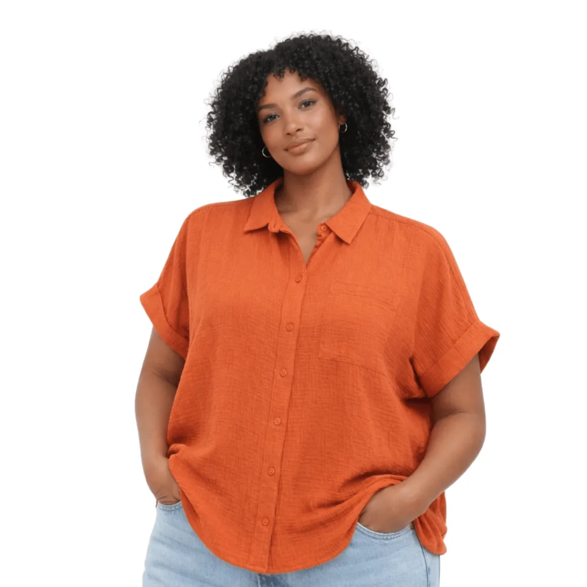 Plus Size Short Sleeve Button-Up Shirt