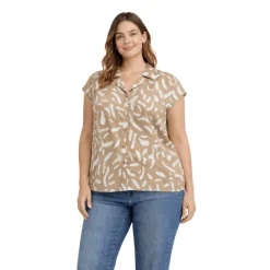 Plus Size Short Sleeve Button-Up Blouse