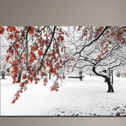 Printed Canvas 70 x 100 cm | Winter Tree with Red Leaves