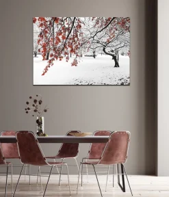 Printed Canvas 70 x 100 cm | Winter Tree with Red Leaves
