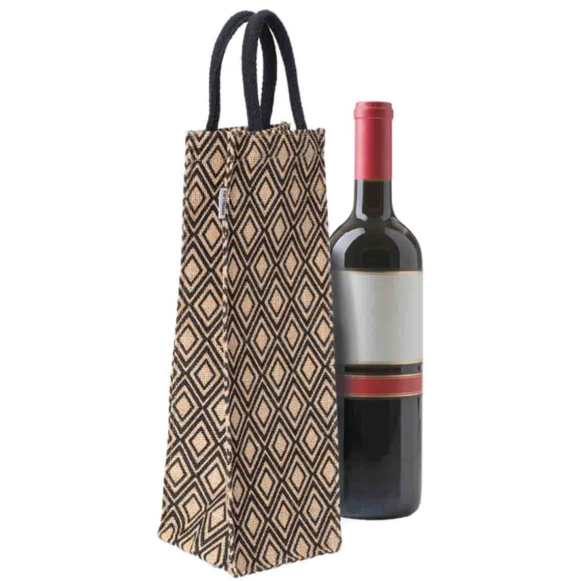 Printed Jute Wine Bags 4x4x14 In Asst