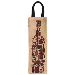 Printed Jute Wine Bags 4x4x14 In Asst