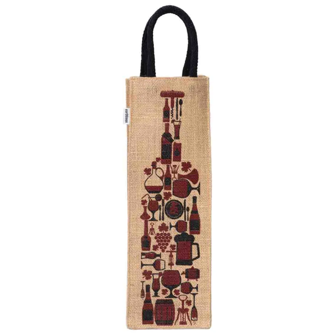 Printed Jute Wine Bags 4x4x14 In Asst