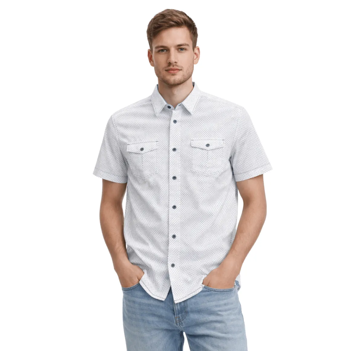 Printed Short Sleeve Button-Up Shirt