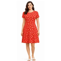 Printed Short Sleeve Fit & Flare Dress