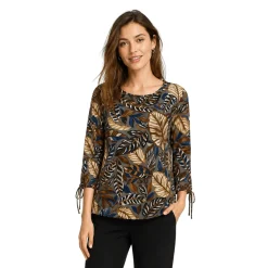 Printed Tie-Sleeve Knit Top