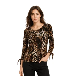 Printed Tie-Sleeve Knit Top