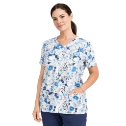 Printed V-Neck Scrub Top