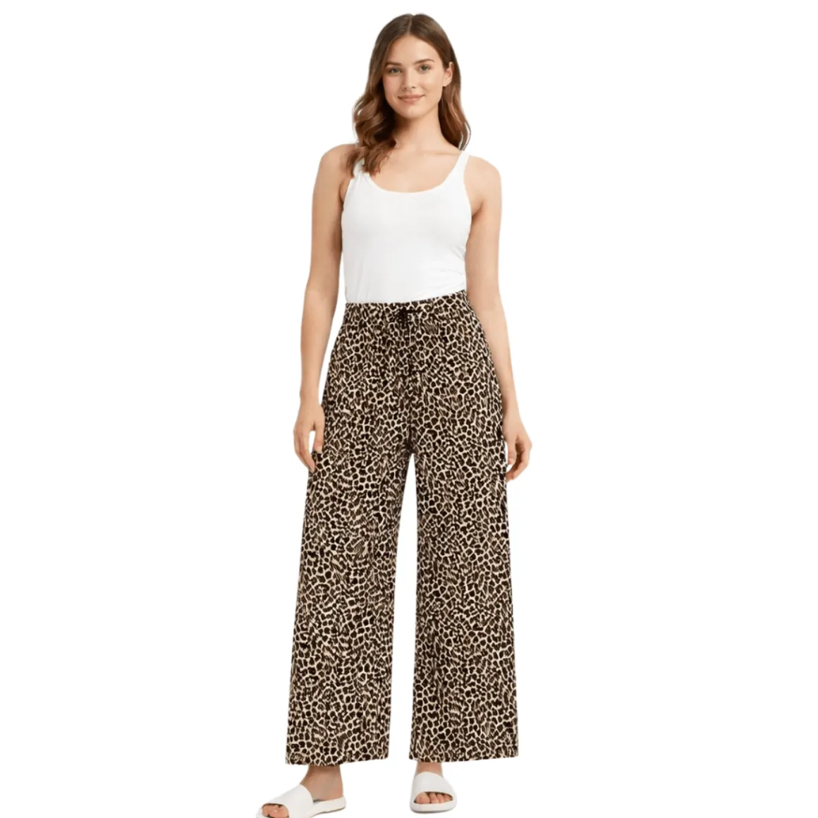 Printed Wide-Leg Tie-Waist Pants