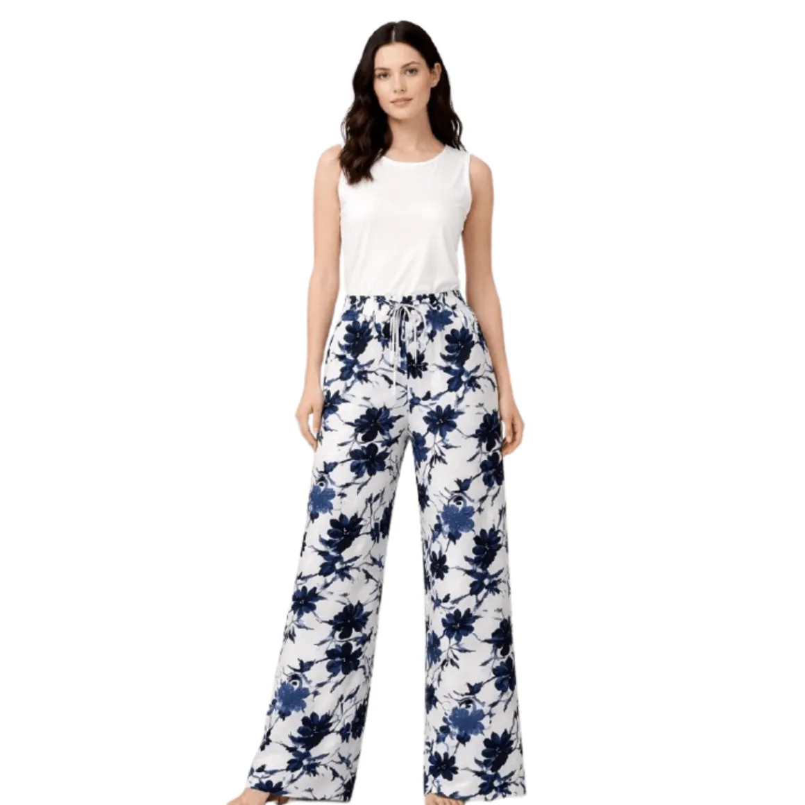 Printed Wide-Leg Tie-Waist Pants