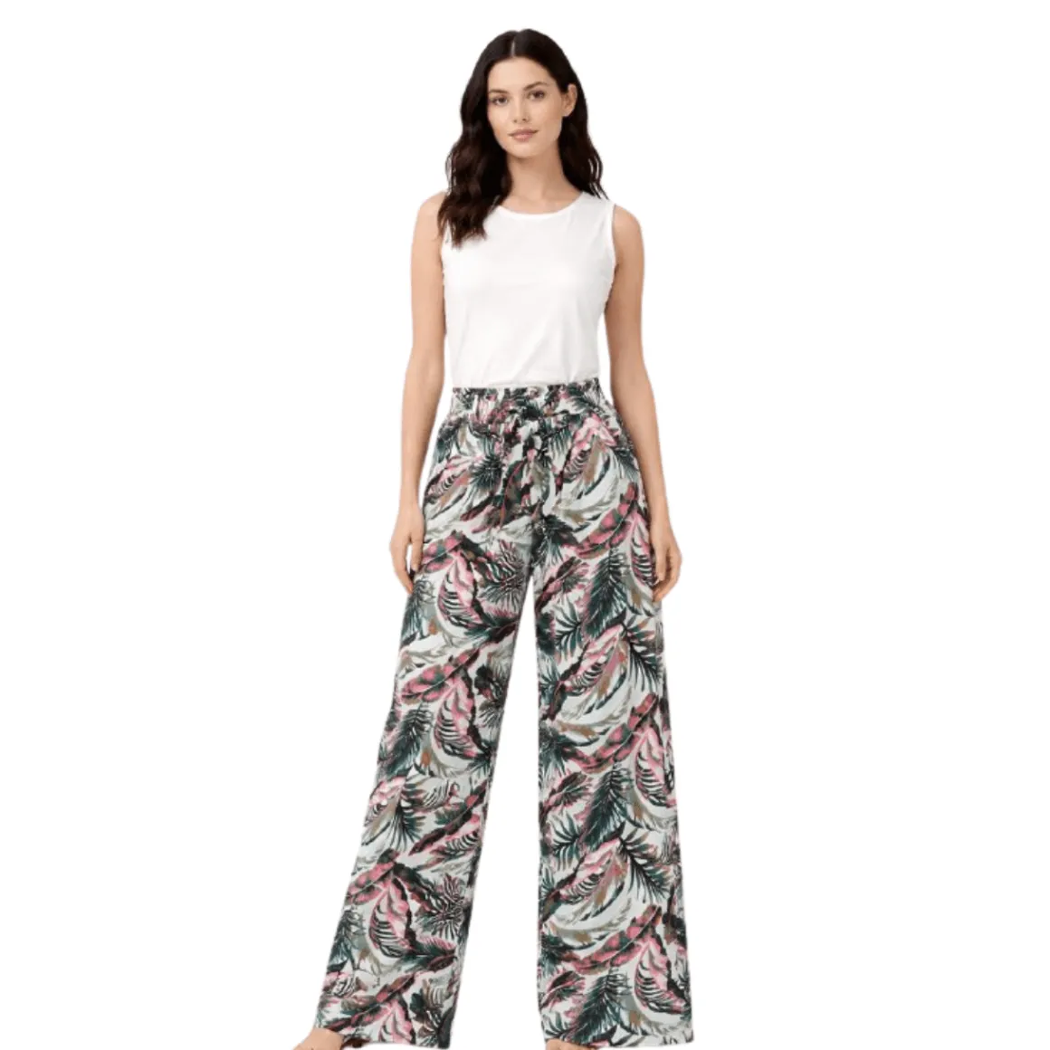 Printed Wide-Leg Tie-Waist Pants