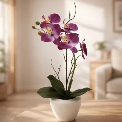 Purple Artificial Orchid in Decorative Pot